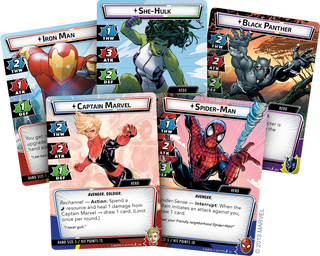 An image of the starting heroes from Marvel Champions: The Card Game.